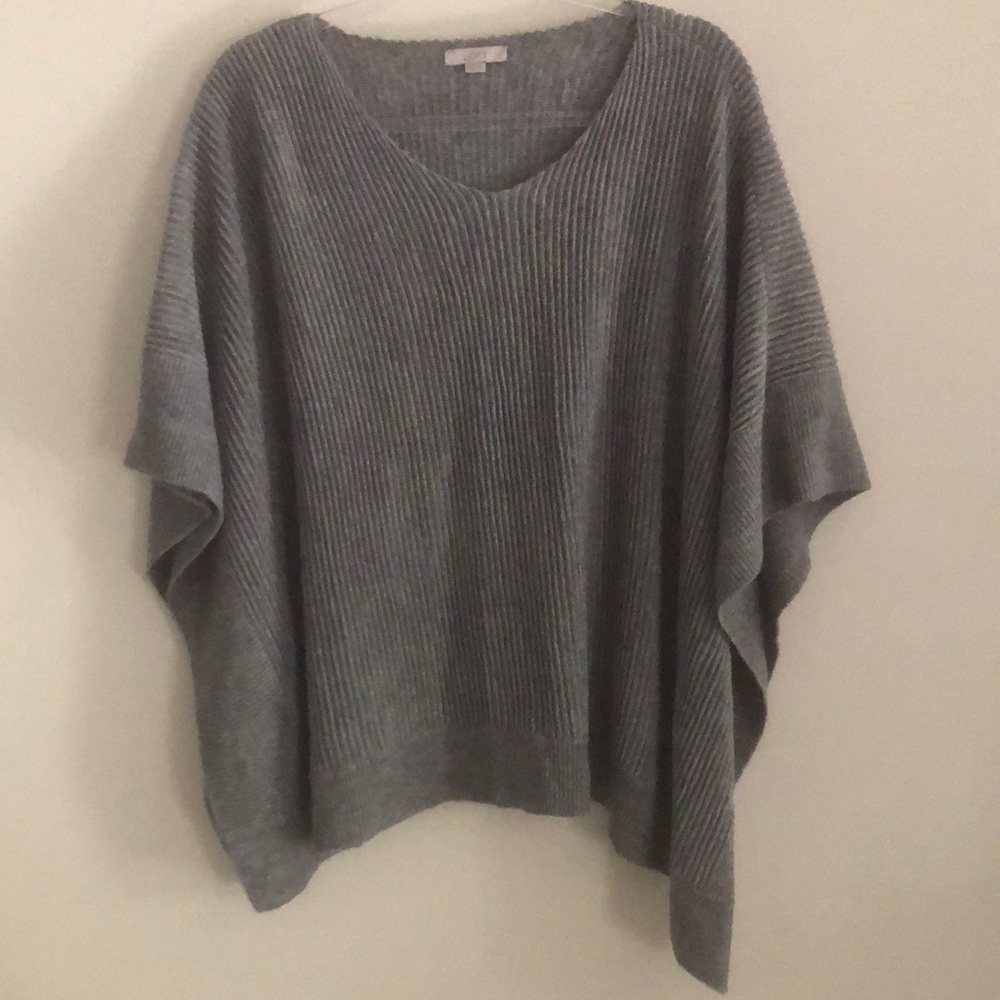 LOFT Gray Ribbed Poncho Sweater XS/S